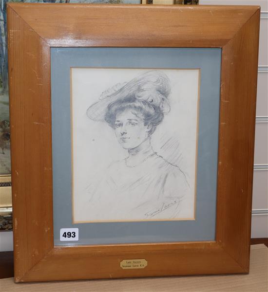 John Seymour Lucas, charcoal drawing, Portrait of Mrs Joseph Duveen nee Elsie Salamon, signed, 26 x 21cm